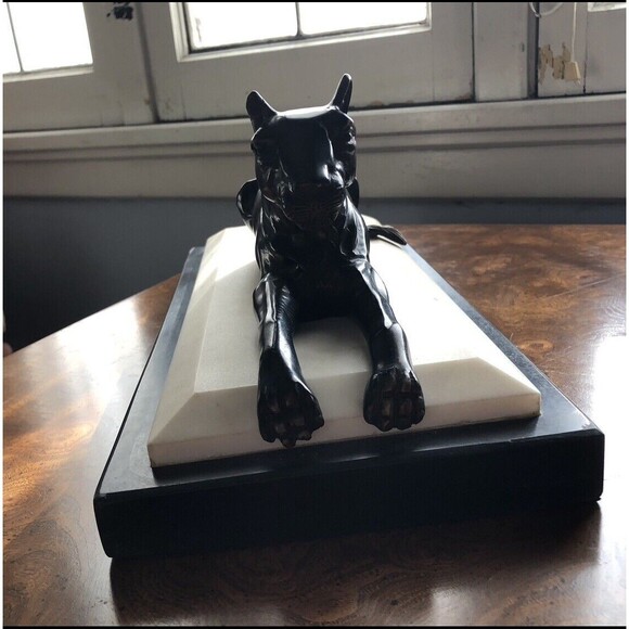 *SOLD*. Bronze Sculpture "Black Panther"Marble Base Vintage Bombay Company - Picture 3 of 10